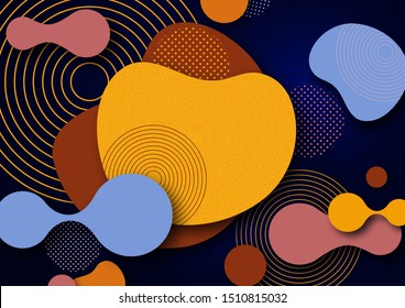 Dynamic color shapes and lines. Abstract composition with flowing liquid forms on a bright blue background. Template for design banner, flyer or presentation. Vector illustration