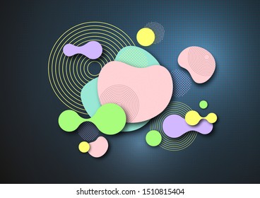 Dynamic color shapes and lines. Abstract composition with flowing liquid forms on a blue background. Template for design banner, flyer or presentation. Vector illustration