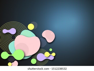Dynamic color shapes and lines. Abstract composition with flowing liquid forms on a blue background. Template for design banner, flyer or presentation. Vector illustration