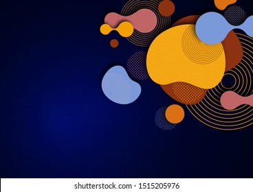 Dynamic color shapes and lines. Abstract composition with flowing liquid forms on a bright blue background. Template for design banner, flyer or presentation. Vector illustration
