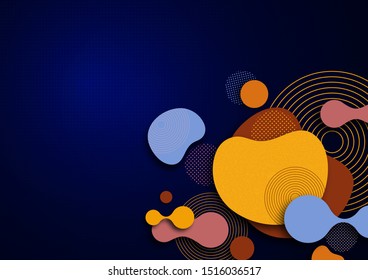 Dynamic color shapes and lines. Abstract composition with flowing liquid forms on a bright blue background. Template for design banner, flyer or presentation. Vector illustration