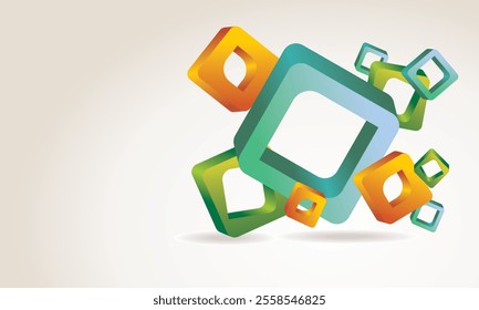 Dynamic and colorful abstract 3D hollow frames in green, orange, and blue. Ideal for presentations, banners, or creative marketing materials.