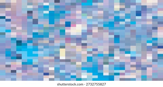 A dynamic and colorful abstract background composed of numerous small, square pixels in varying shades of blue, purple, and hints of white, creating a mosaic-like effect.
