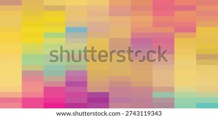 A dynamic and colorful abstract background featuring a mosaic of pixelated geometric blocks in various shades of yellow, pink, blue, and orange, creating a modern and energetic visual.