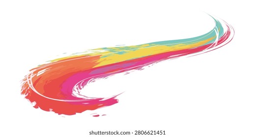 A dynamic and colorful abstract paint stroke with a rainbow gradient, creating a sense of movement and energy.