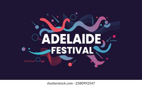 A dynamic and colorful Adelaide Festival logo featuring abstract shapes, vibrant lines, and playful elements, symbolizing creativity, innovation, and cultural expression