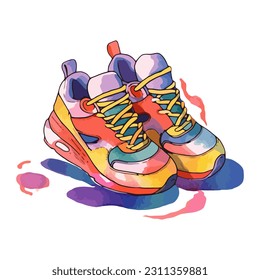 Dynamic and Colorful Hand Drawn Sneaker Art in Watercolor