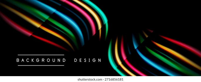 Dynamische bunte Linien bilden abstrakte Formen vor schwarzem Hintergrund. Modernes Design-Element für verschiedene Projekte geeignet.