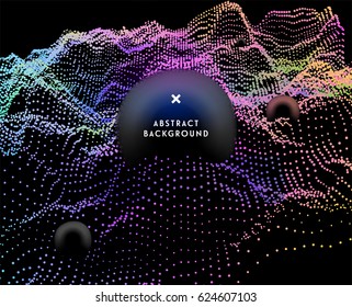 Dynamic colorful particles. 3D Technology Network Concept Style. Abstract vector poster.