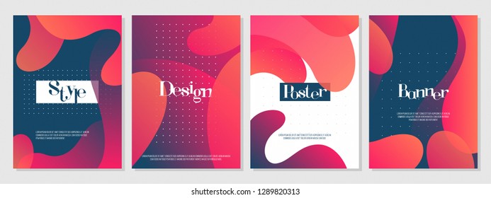 Dynamic colorful poster set with fluid shapes, bright gradients, modern concept. minimal background. ideal for banner, web, header, page, cover, billboard, brochure, print.