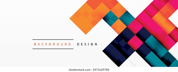 Dynamischer bunter quadratischer Hintergrund. Vektorillustration für Bildschirmhintergrund, Banner, Hintergrund, Karte, Buchabbildung, Zielseite