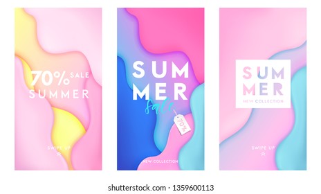 Dynamic colorful stories template design set with fluid rainbow gradient transparent elements. Creative illustration for poster, web, landing, page, cover, ad, greeting, card, social media, promotion.