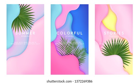 Dynamic colorful stories template design set with fluid rainbow gradient transparent elements. Creative illustration for poster, web, landing, page, cover, ad, greeting, card, social media, promotion.