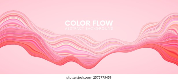 Dynamic colorful wave design with abstract beautiful flowing liquid shape in vibrant pink red colors. Elegant artistic acrylic fluid pastel gradient for harmonious, romantic, feminine and love project