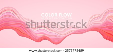 Dynamic colorful wave design with abstract beautiful flowing liquid shape in vibrant pink red colors. Elegant artistic acrylic fluid pastel gradient for harmonious, romantic, feminine and love project