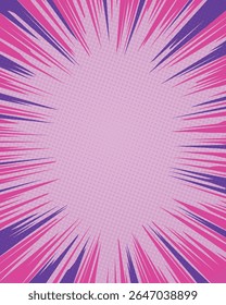 Dynamic comic book style background vector featuring a pink and purple radial burst design. perfect for adding energy to projects.