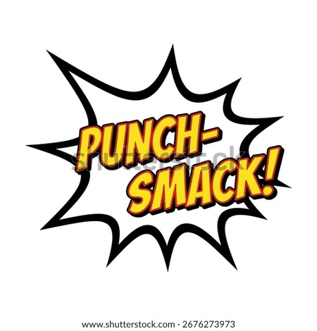 A dynamic comic book style explosion with the words "PUNCH-SMACK!" in bold yellow letters with a red outline and black shadow, set against a white burst shape with black outline.