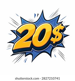 Dynamic comic book style twenty dollar sign with burst effect