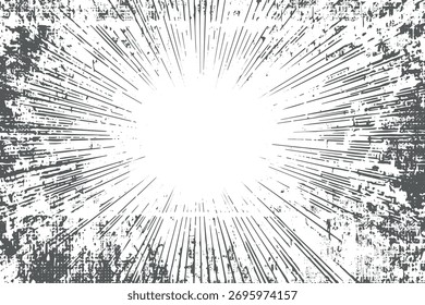 Dynamic comic explosion speed lines with grunge texture. Perfect for manga effects, motion backgrounds, pop art, and retro comic designs.