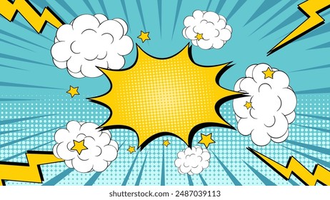 Dynamic comic-style explosion with clouds and lightning