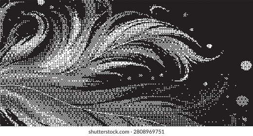 Dynamic composition of abstract flowing lines and intricate textures, creating a sense of movement and depth in a monochromatic palette.