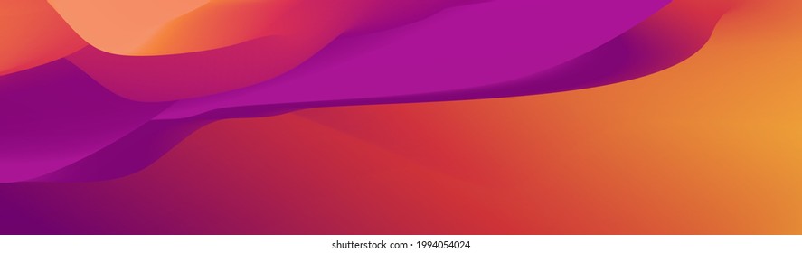 Dynamic composition of abstract liquid forms with soft gradients of orange, red and magenta. 3D motion effect. Horizontal vector illustration with copy space for background, wallpaper, banner. 