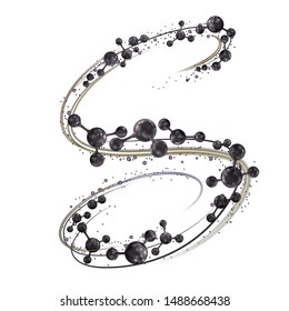 Dynamic composition of the black color of molecules and abstract elements. Swirl abstract molecular particles. Abstract background design. Vector illustration isolated on white background.