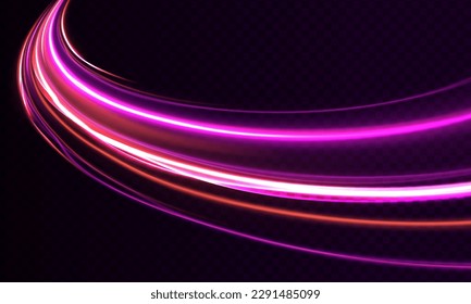 Dynamic composition of bright lines forming lights track of speed movement. Futuristic neon light effect. Speed of light concept background	
