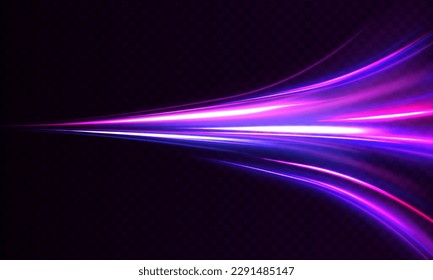 Dynamic composition of bright lines forming lights track of speed movement. Futuristic neon light effect. Speed of light concept background	