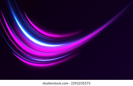 Dynamic composition of bright lines forming lights track of speed movement. Futuristic neon light effect. Speed of light concept background	