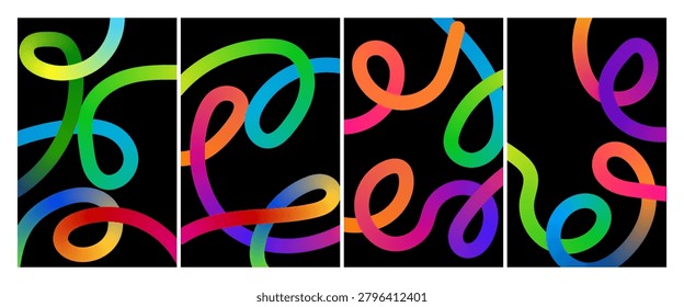 A dynamic composition of colorful gradient swirls on a black background, creating a mesmerizing abstract art piece.