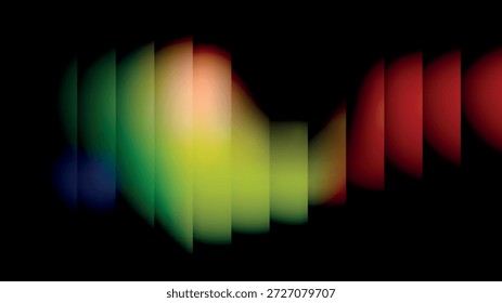 Uma composição dinâmica de listras de luz coloridas em tons de verde, vermelho, azul e amarelo em um plano de fundo preto sólido com um espaço em branco abaixo, criando uma sensação de movimento e energia