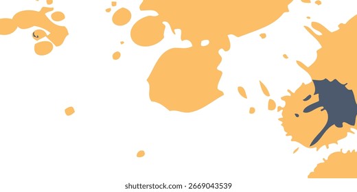 A dynamic composition featuring irregular splashes of vibrant orange and a deep blue hue, creating an abstract artistic expression on a white background.