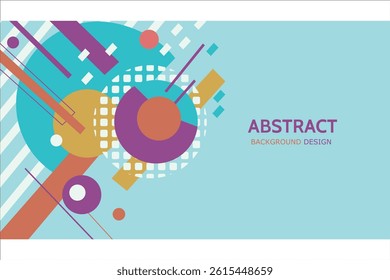 Dynamic composition of geometric shapes, circles and lines inturquoise, red, and on blue backgroung. Perfect for contemporary design projects templates of business cards, invitations, brochures