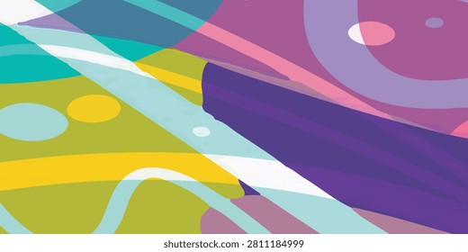 A dynamic composition of overlapping abstract shapes and lines in various bright colors, creating a modern and energetic visual.