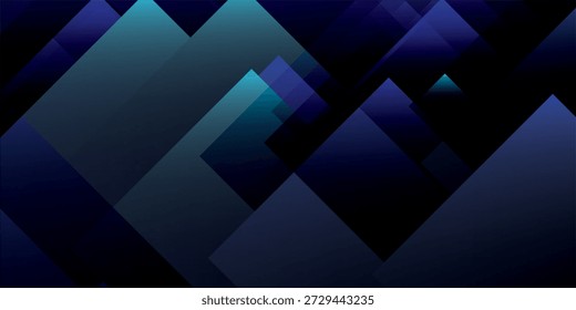 Una composición dinámica de Formas geométricas superpuestas, principalmente cuadrados y triángulos, representados en azules profundos y azules vibrantes, creando una sensación de profundidad y modernidad.