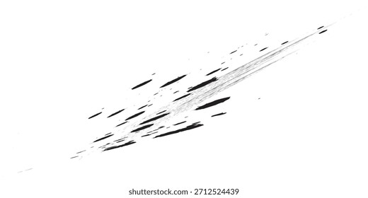 Una composición dinámica de pinceladas y líneas negras dispersas, creando una sensación de movimiento y energía sobre un fondo blanco limpio.