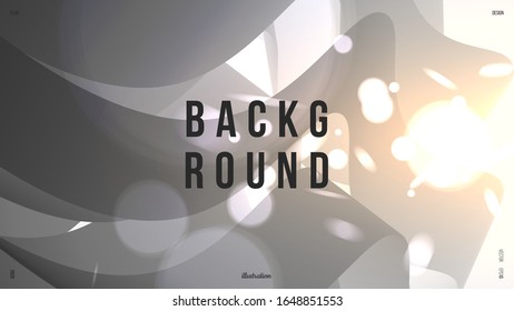 Dynamic composition with trendy liquid fluid 3d shapes. Monochrome, black and white flow shapes and glare, bokeh, sparks. Fluid shape illustration. Eps10 vector.