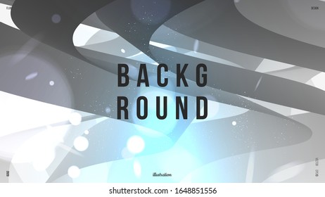 Dynamic composition with trendy liquid fluid 3d shapes. Monochrome, black and white flow shapes and glare, bokeh, sparks. Fluid shape illustration. Eps10 vector.