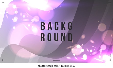 Dynamic composition with trendy liquid fluid 3d shapes. Monochrome, black and white flow shapes and glare, bokeh, sparks. Fluid shape illustration. Eps10 vector.
