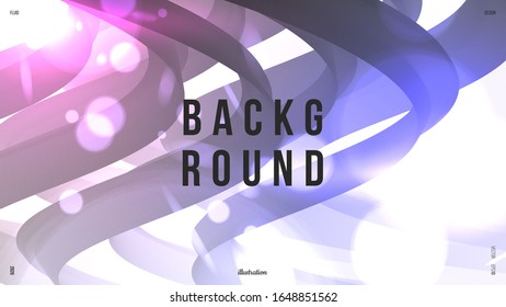 Dynamic composition with trendy liquid fluid 3d shapes. Monochrome, black and white flow shapes and glare, bokeh, sparks. Fluid shape illustration. Eps10 vector.