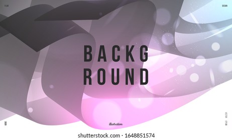 Dynamic composition with trendy liquid fluid 3d shapes. Monochrome, black and white flow shapes and glare, bokeh, sparks. Fluid shape illustration. Eps10 vector.
