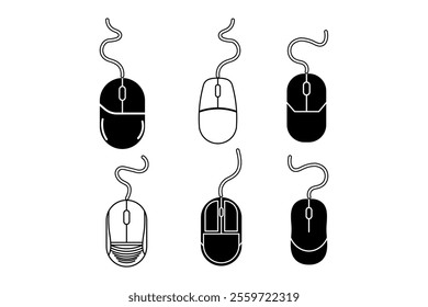 Dynamic Computer Mouse Clipart Set for Interactive Media, computer mouse, mouse clipart, computer accessories, office supplies, technology icons, desktop tools, tech clipart, minimalist