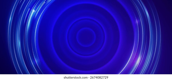 Dynamic concentric blue circles in a futuristic abstract background