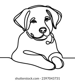 Dynamic continuous line art of a playful dog. Minimalist black linear sketch of a puppy in action, isolated on a white background. Vector illustration.