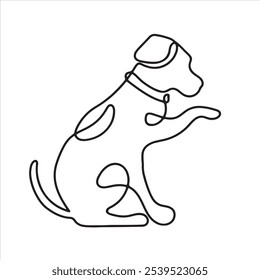 Dynamic continuous line art of a playful dog. Minimalist black linear sketch of a puppy in action, isolated on a white background. Vector illustration