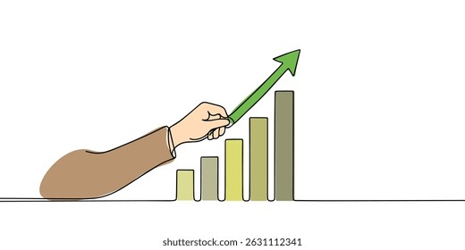 Dynamic continuous line drawing of a growing graph, depicting success and growth in business.