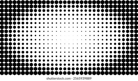 Dynamic contrast, black and white dotted halftone pattern with depth and movement