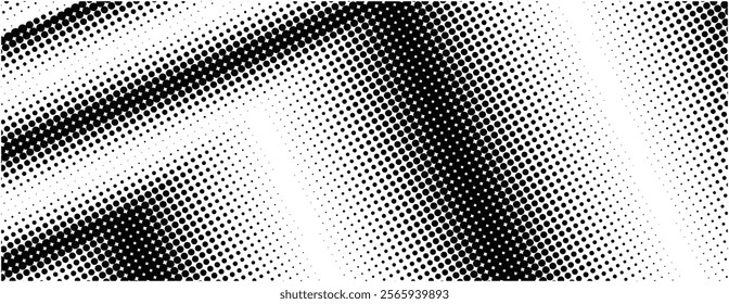 Dynamic contrast, black and white dotted halftone pattern with depth and movement