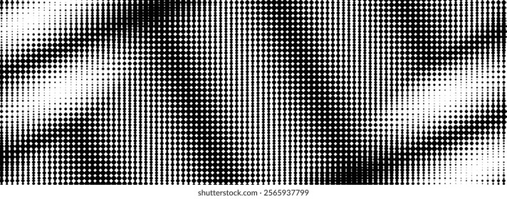 Dynamic contrast, dotted halftone texture with depth and movement, Distressed pattern. Vector illustration